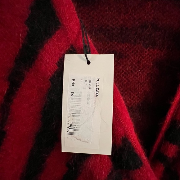 NWT ba&sh Pull Zaya Zebra Print Mohair Twist Back Sweater Color Rouge size 2 /M - Picture 4 of 5